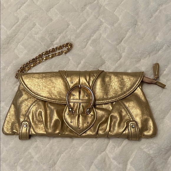 Cache Handbags - Cache Metallic Gold Clutch with Chain Strap